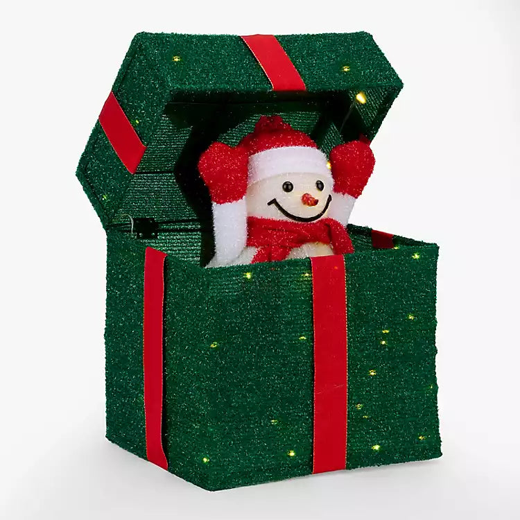 Pre-Lit Animated Snowman in Present Outdoor Décor