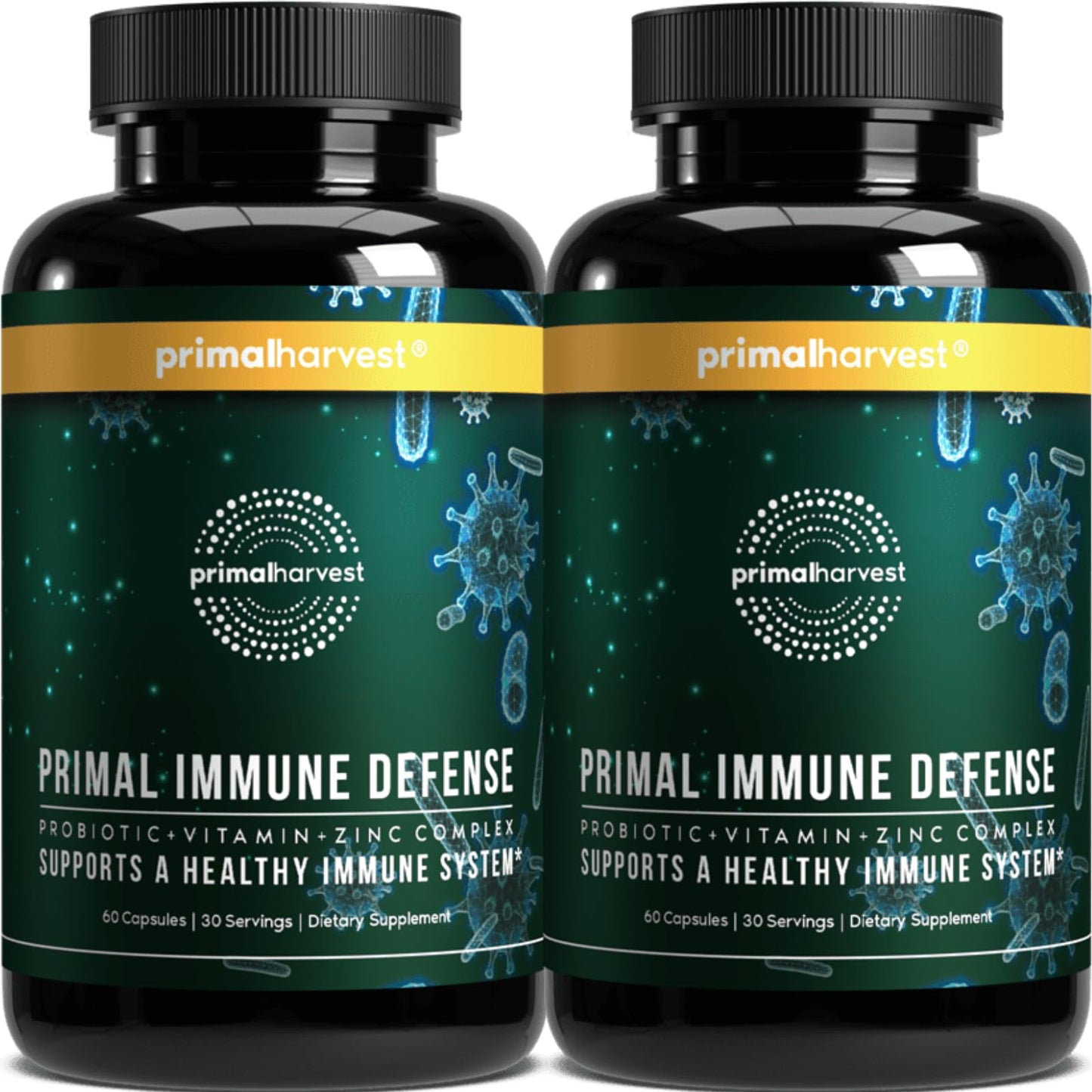 Primal Harvest Primal Immune Defense 10-in-1 Immune Defense Supplement: with 7 Billion CFU Probiotics, Zinc, Vitamins C, B6, D3, K2 - Immune Boosters for Adults 60 Capsules (1 Pack)