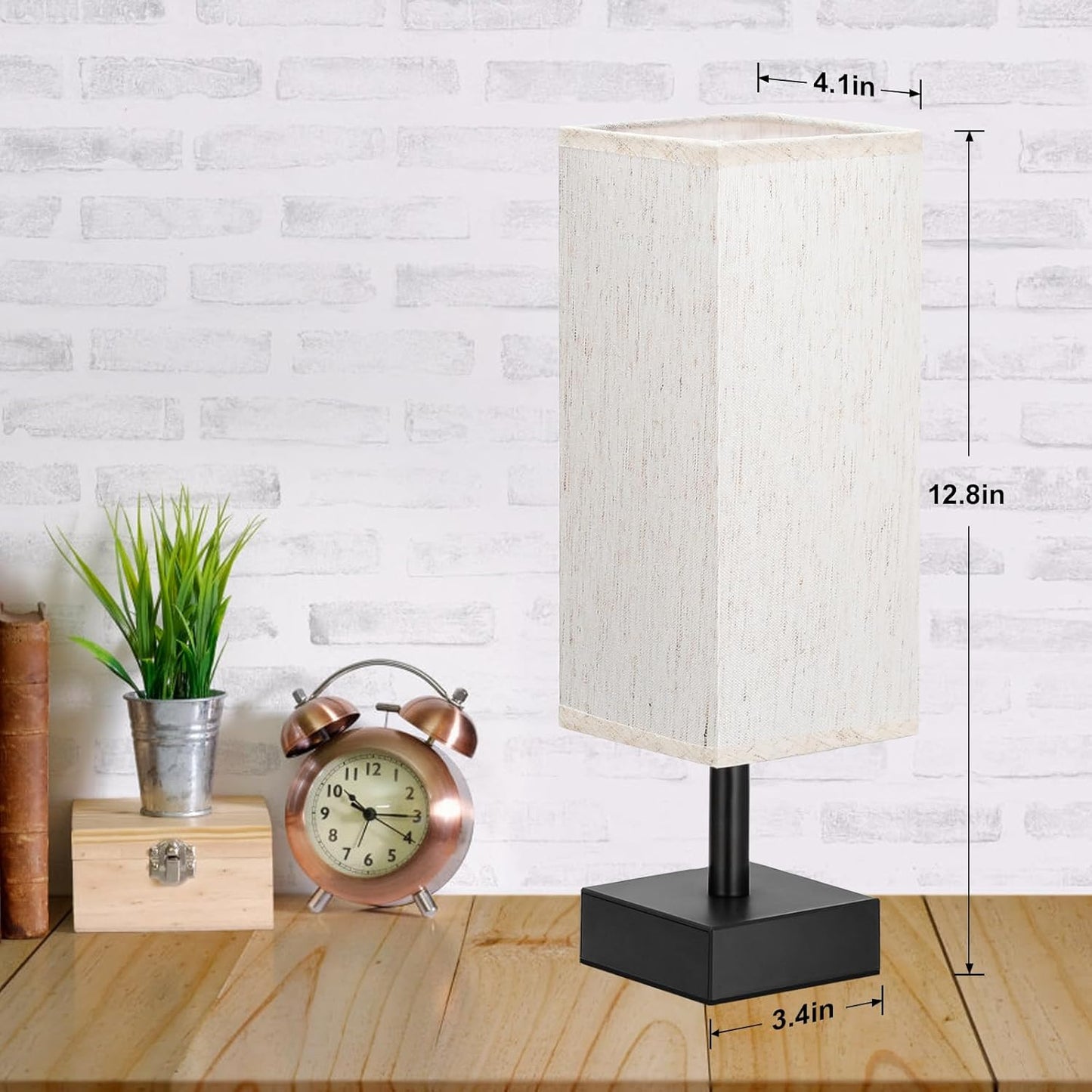 Minimalist Square Fabric Shade Table Lamp for Bedroom Bedside Nightstand Office