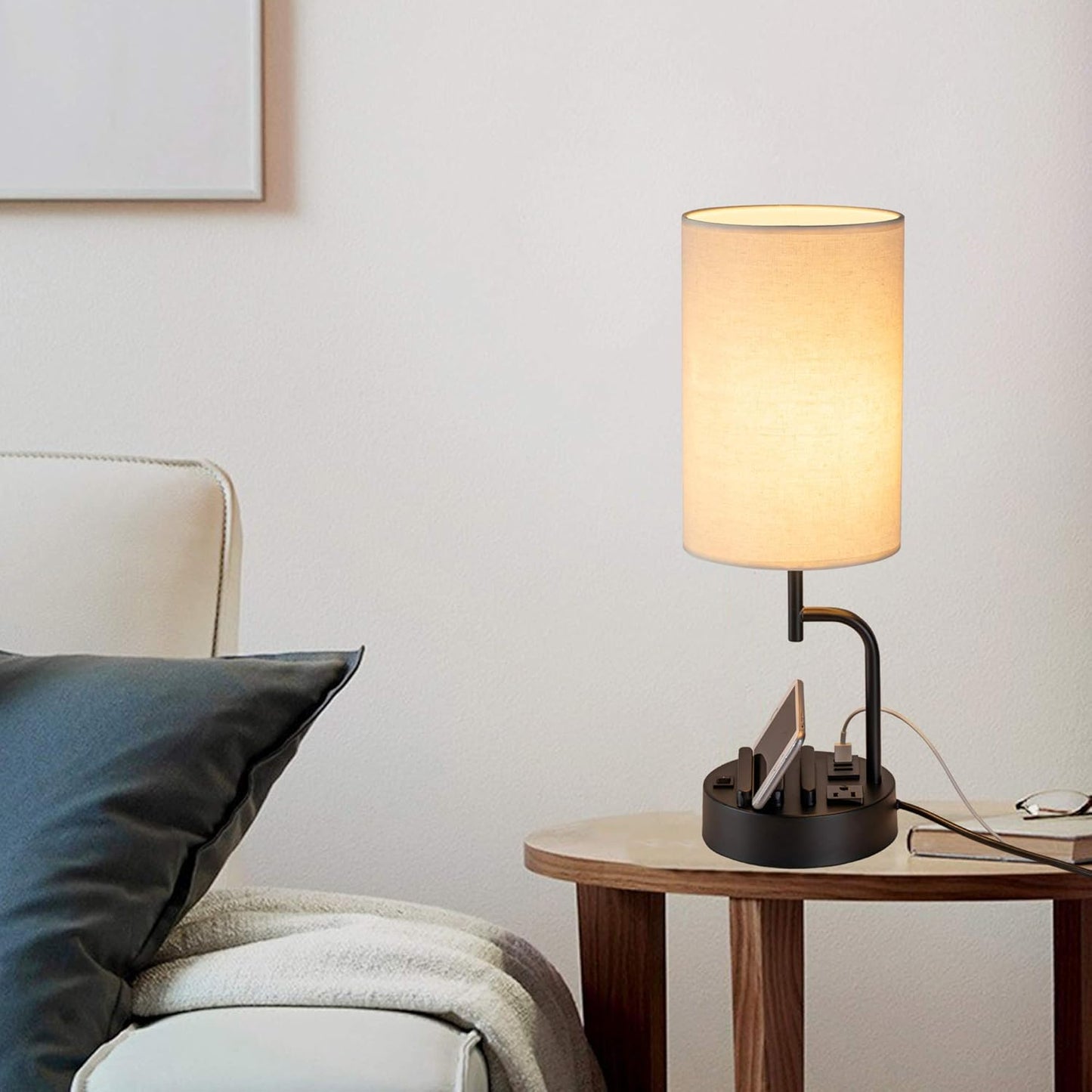 Dreamholder Dual Modern Table Lamps: USB Charging, AC Outlet, Phone Stands