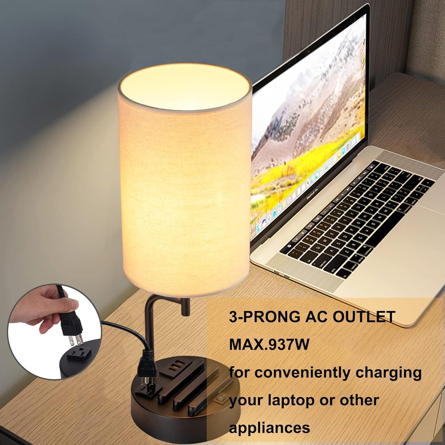 Dreamholder Dual Modern Table Lamps: USB Charging, AC Outlet, Phone Stands