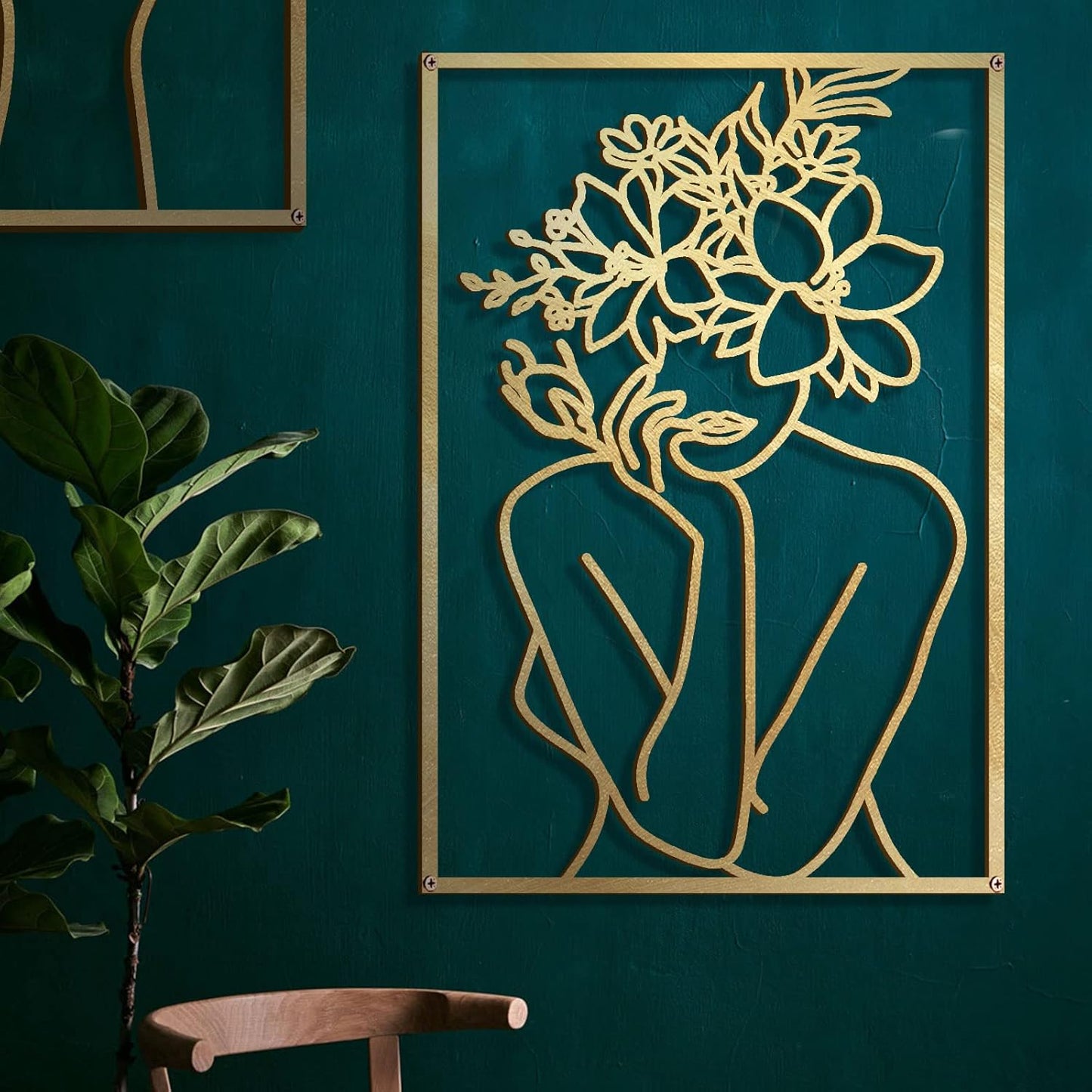 Glamativity 4-Pack Gold Minimalist Metal Line Art: Elegant Woman Body Wall Decor