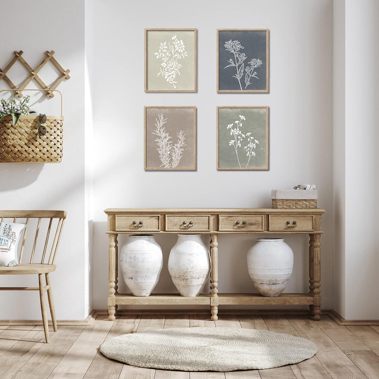Framed Boho Botanical Wall Art Set of 4 Rustic Farmhouse Decor