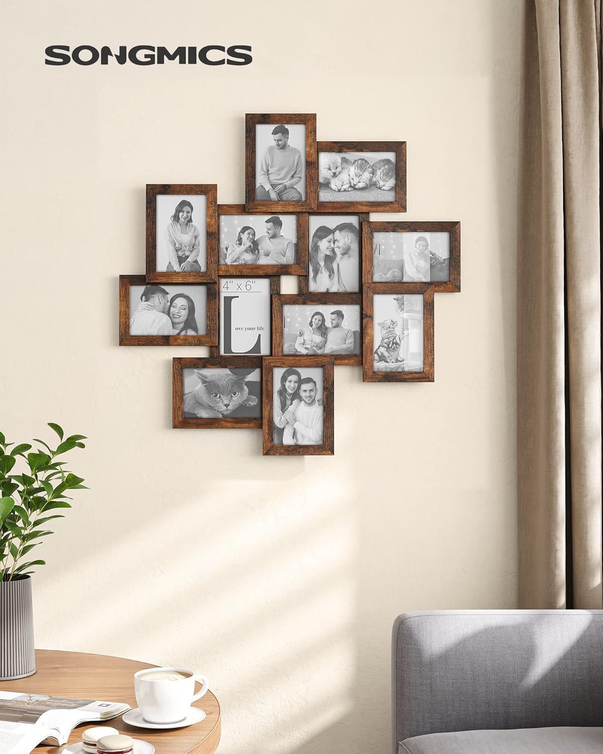 SONGMICS 12-Pack 4x6 Rustic Brown Collage Picture Frames, Glass Front