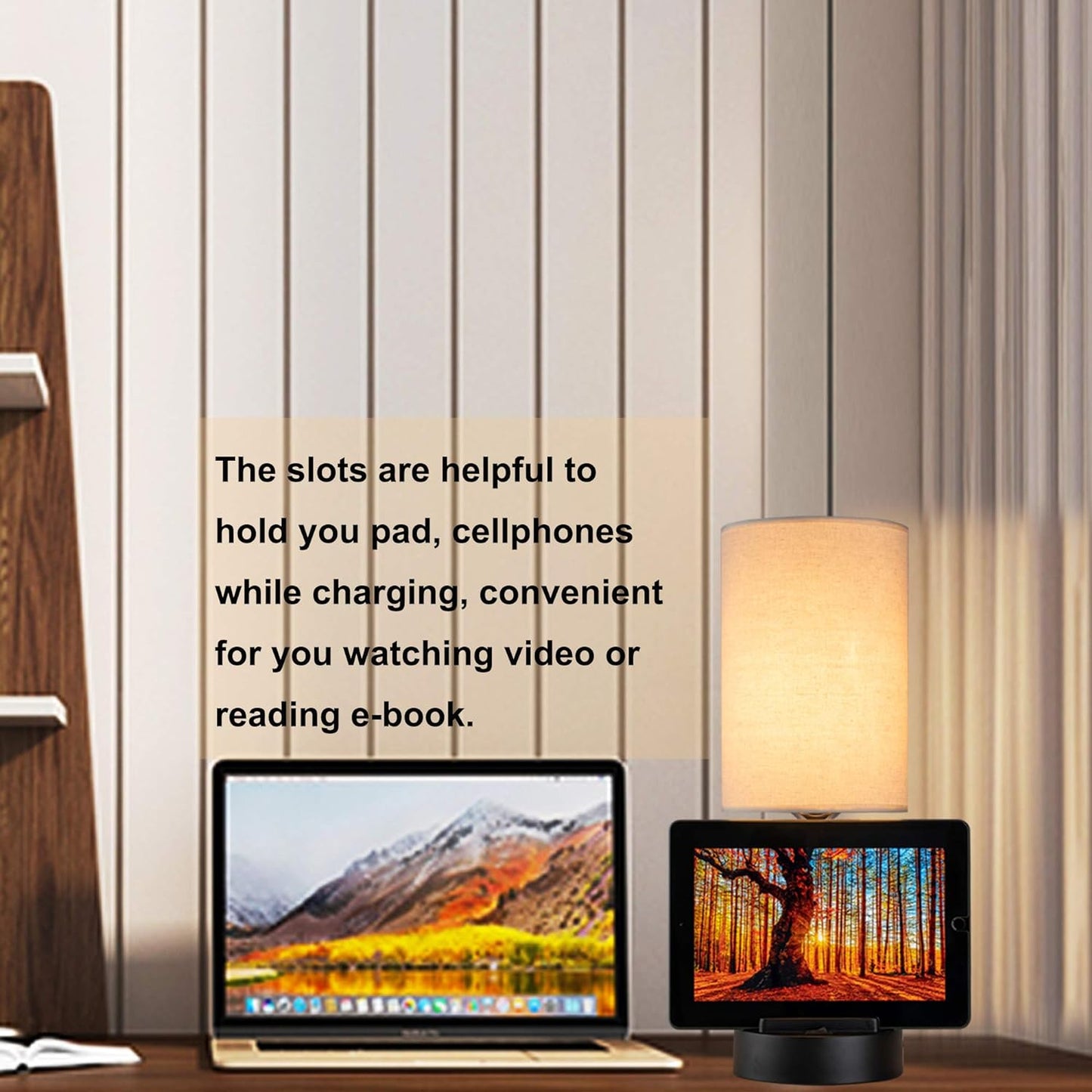 Dreamholder Dual Modern Table Lamps: USB Charging, AC Outlet, Phone Stands