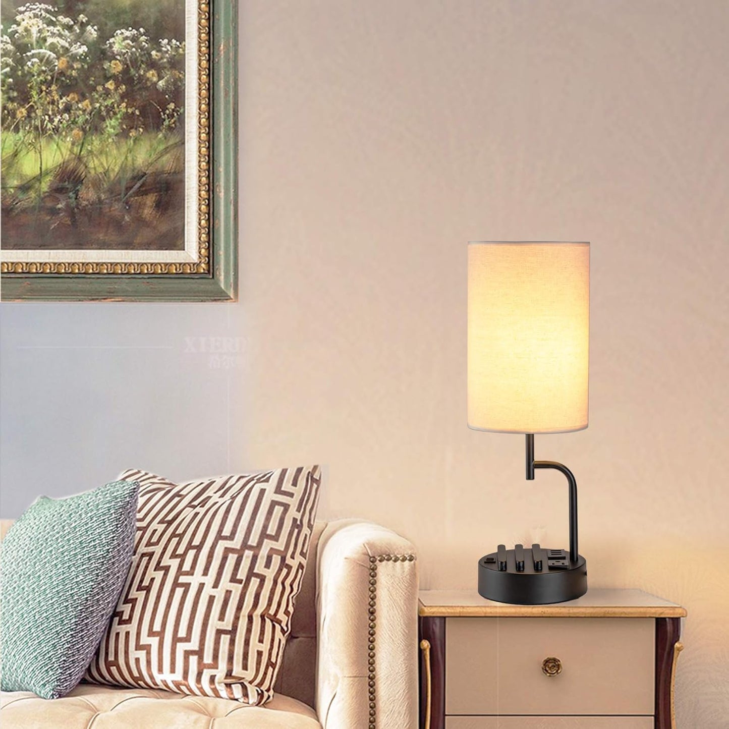Dreamholder Dual Modern Table Lamps: USB Charging, AC Outlet, Phone Stands