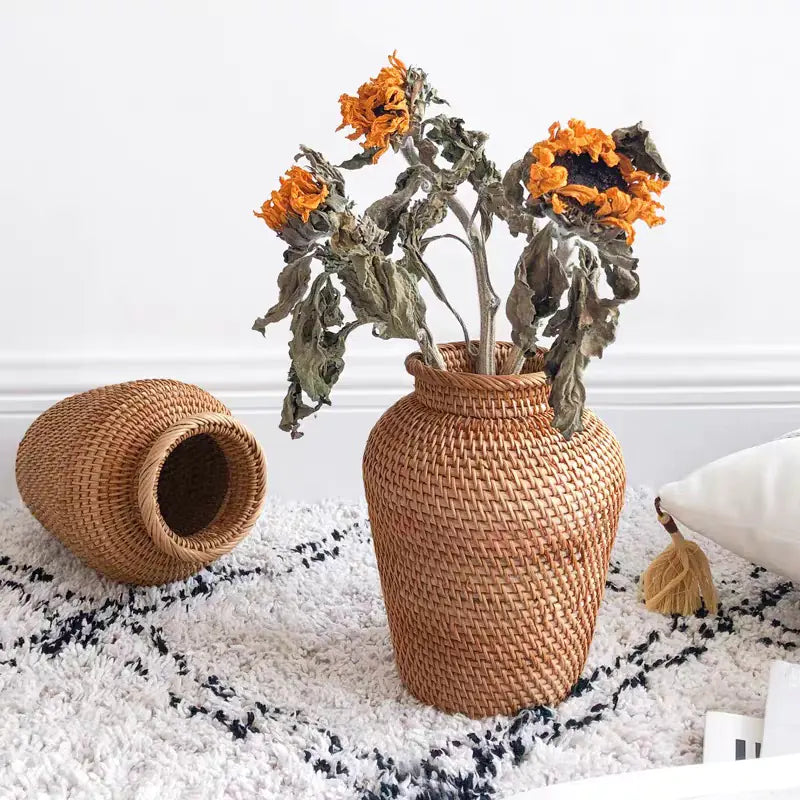 Vietnamese Handwoven Rattan Vase for Home Decor