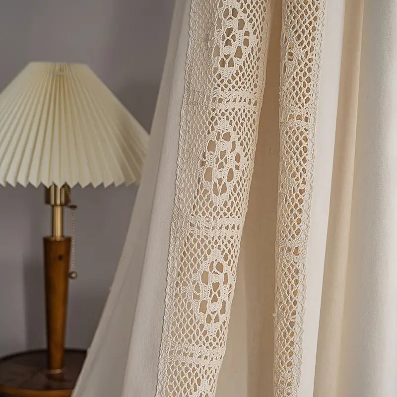 Boho Linen Semi Blackout Curtains with Crochet Tassels