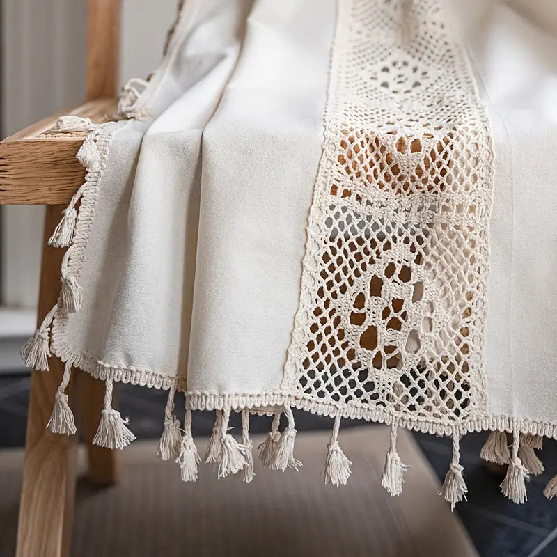 Boho Linen Semi Blackout Curtains with Crochet Tassels