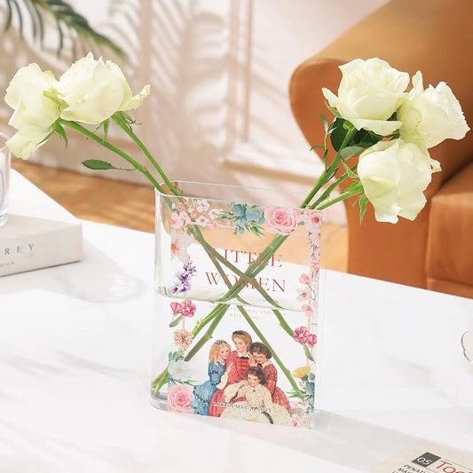PORPAN Clear Book Shaped Vase for Flowers