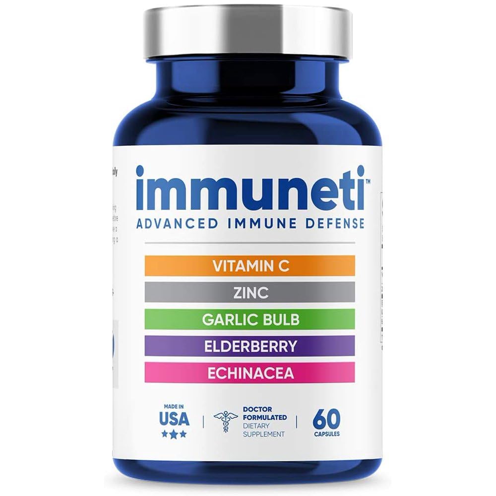 Immuneti - Advanced Immune Defense, 6-in-1 Powerful Blend of Vitamin C, Vitamin D3, Zinc, Elderberries, Garlic Bulb, Echinacea - Supports Overall Health, Provides Vital Nutrients & Antioxidants