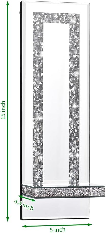 Sparkling Crystal Crush Diamond Mirrored Wall Sconces - Set of 2