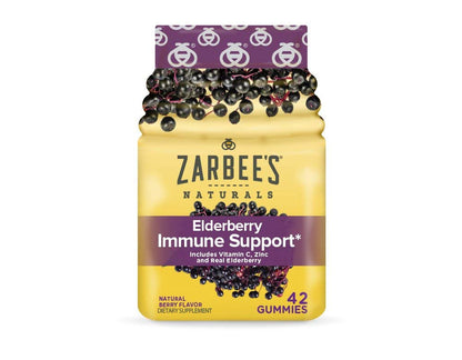 Zarbee’s Elderberry Gummies Daily Immune Support Supplement with Vitamins A C D E & Zinc, Black Elderberry Extract, Natural Berry Flavor, Vegetarian, Gelatin-Free, 60 Count