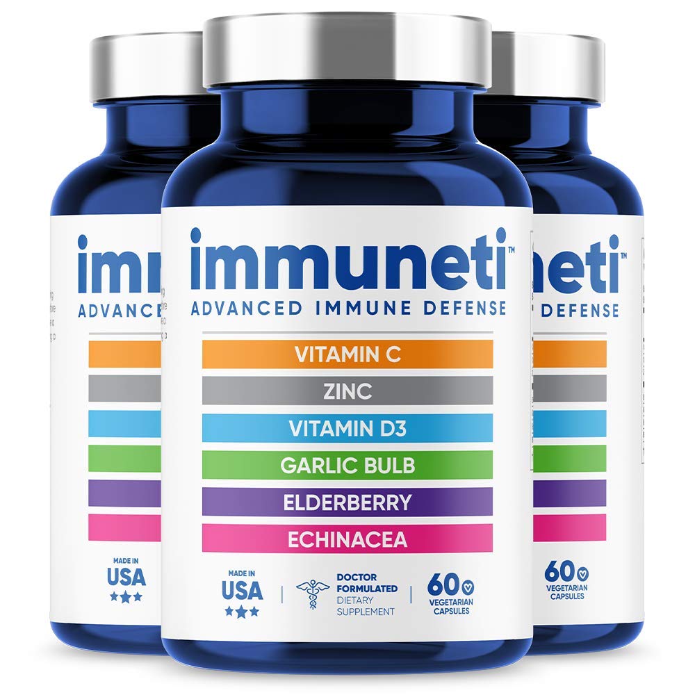 Immuneti - Advanced Immune Defense, 6-in-1 Powerful Blend of Vitamin C, Vitamin D3, Zinc, Elderberries, Garlic Bulb, Echinacea - Supports Overall Health, Provides Vital Nutrients & Antioxidants