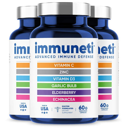 Immuneti - Advanced Immune Defense, 6-in-1 Powerful Blend of Vitamin C, Vitamin D3, Zinc, Elderberries, Garlic Bulb, Echinacea - Supports Overall Health, Provides Vital Nutrients & Antioxidants
