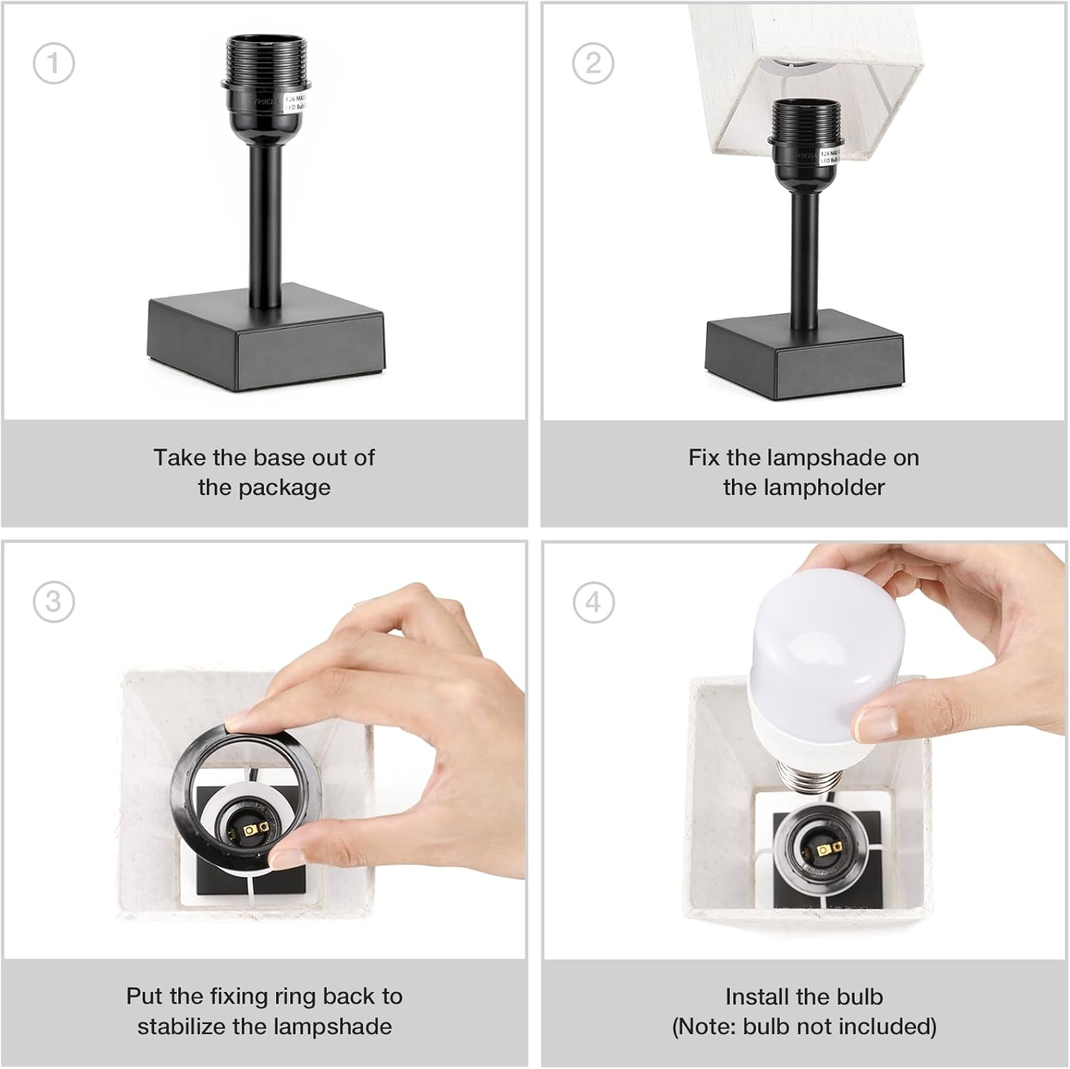 Minimalist Square Fabric Shade Table Lamp for Bedroom Bedside Nightstand Office