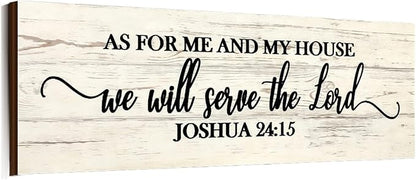 Christian Farmhouse Wooden Wall Art Plaque: 'As for Me and My House' Scripture Decor