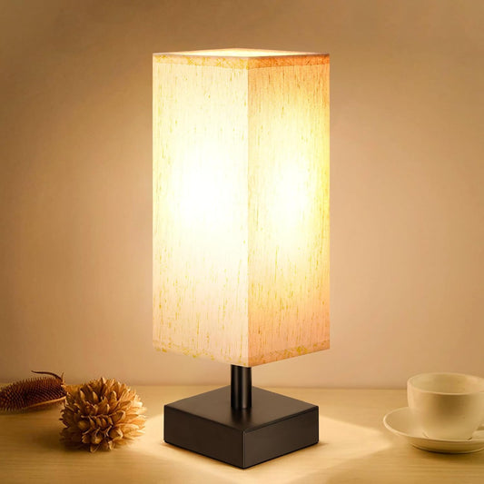 Minimalist Square Fabric Shade Table Lamp for Bedroom Bedside Nightstand Office