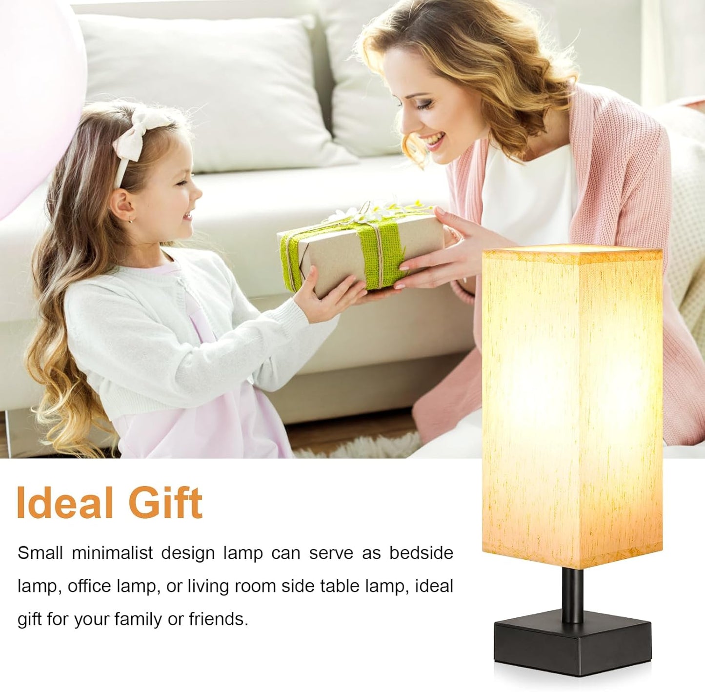 Minimalist Square Fabric Shade Table Lamp for Bedroom Bedside Nightstand Office