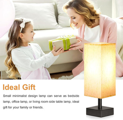 Minimalist Square Fabric Shade Table Lamp for Bedroom Bedside Nightstand Office