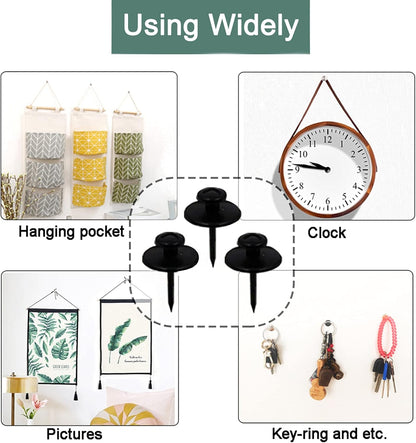 30 Black Double-Headed Push Pin Picture Hangers for Renter-Friendly Wall Decor