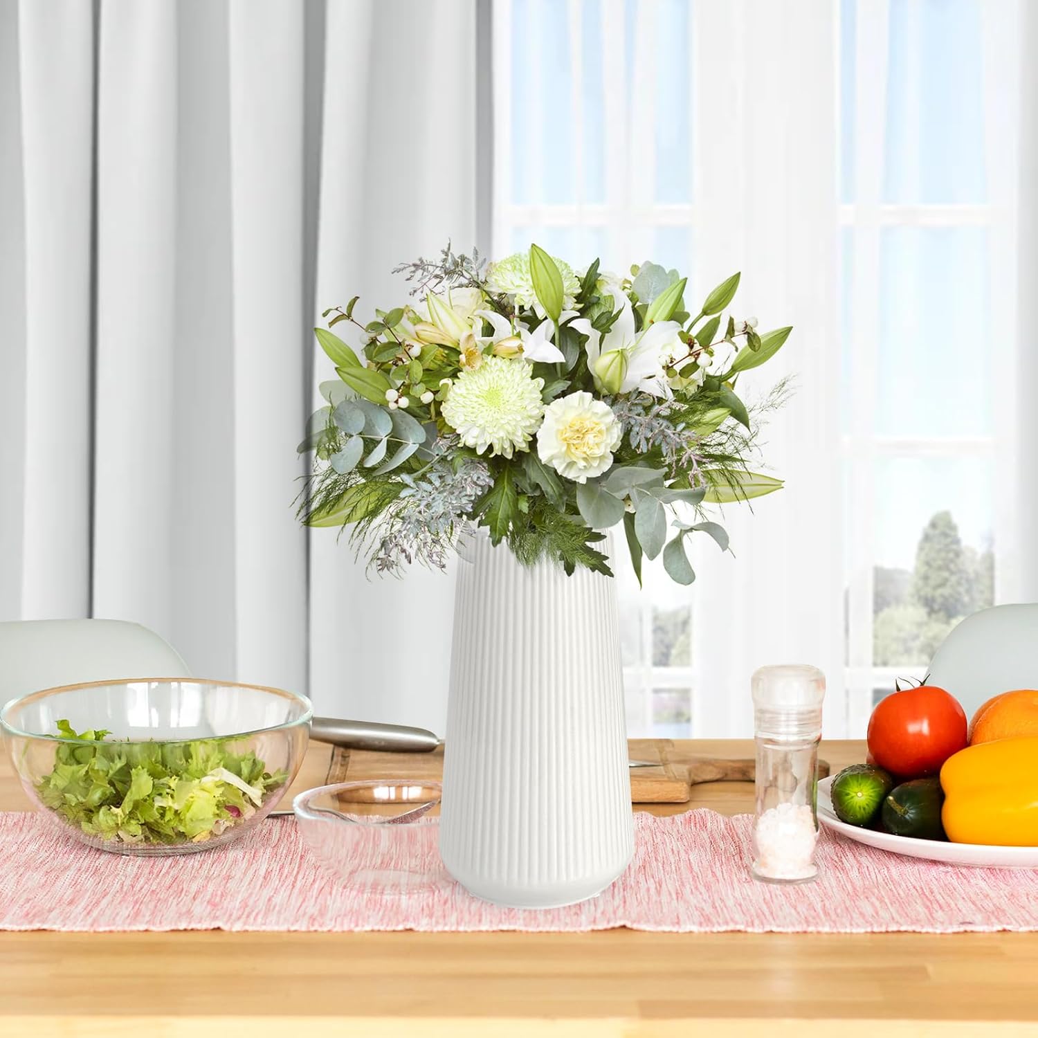 GUKJOB White Ceramic Vase for Pampas Grass, Modern Minimalist Home Decor