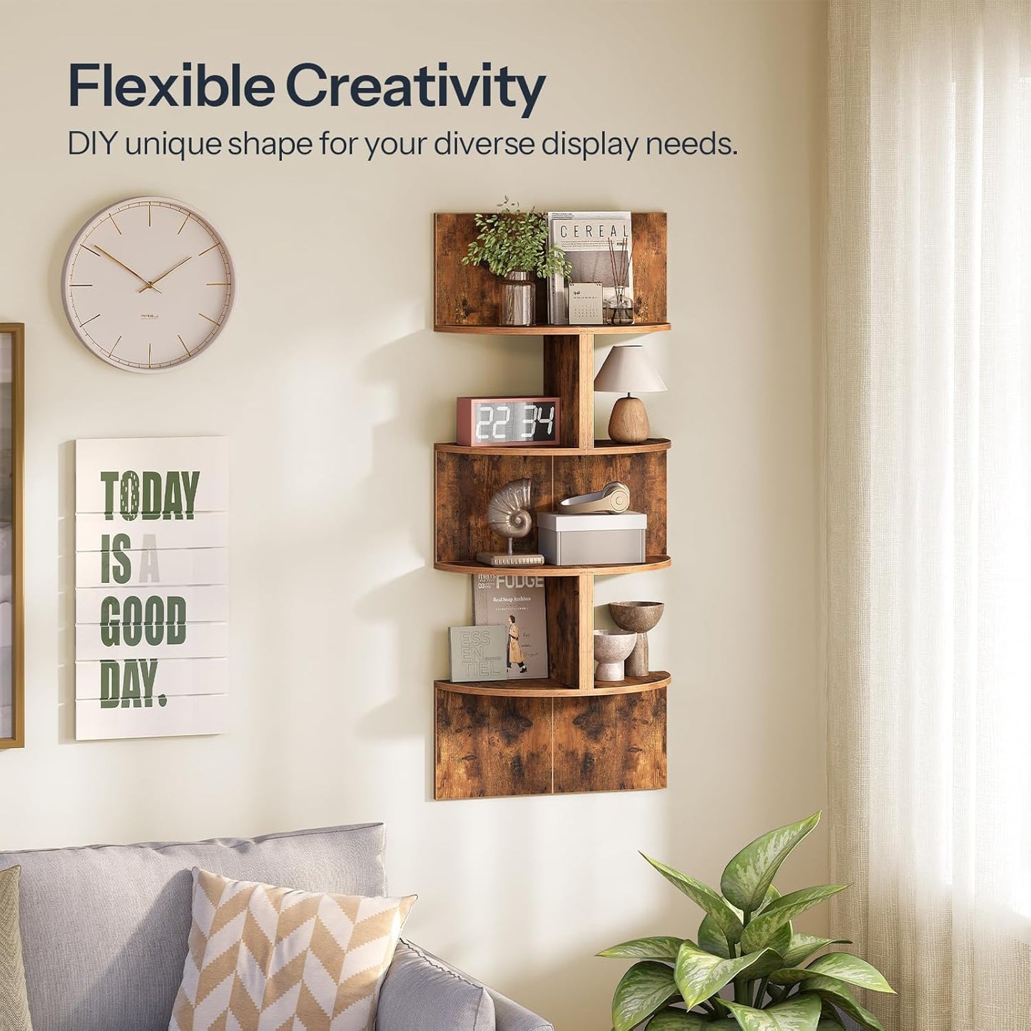 HOOBRO Rustic Floating Corner Shelves Set (2-Pack) - 4-Tier Wall Mounted Storage