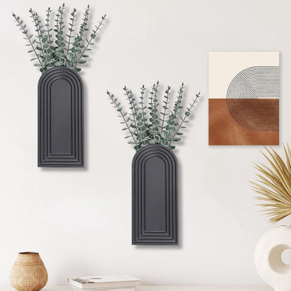 2-Pack Black Wooden Wall Vase Set Modern Farmhouse Boho Home Decor