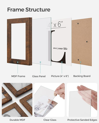 SONGMICS 12-Pack 4x6 Rustic Brown Collage Picture Frames, Glass Front