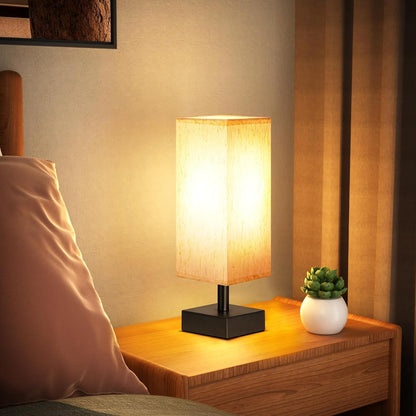 Minimalist Square Fabric Shade Table Lamp for Bedroom Bedside Nightstand Office