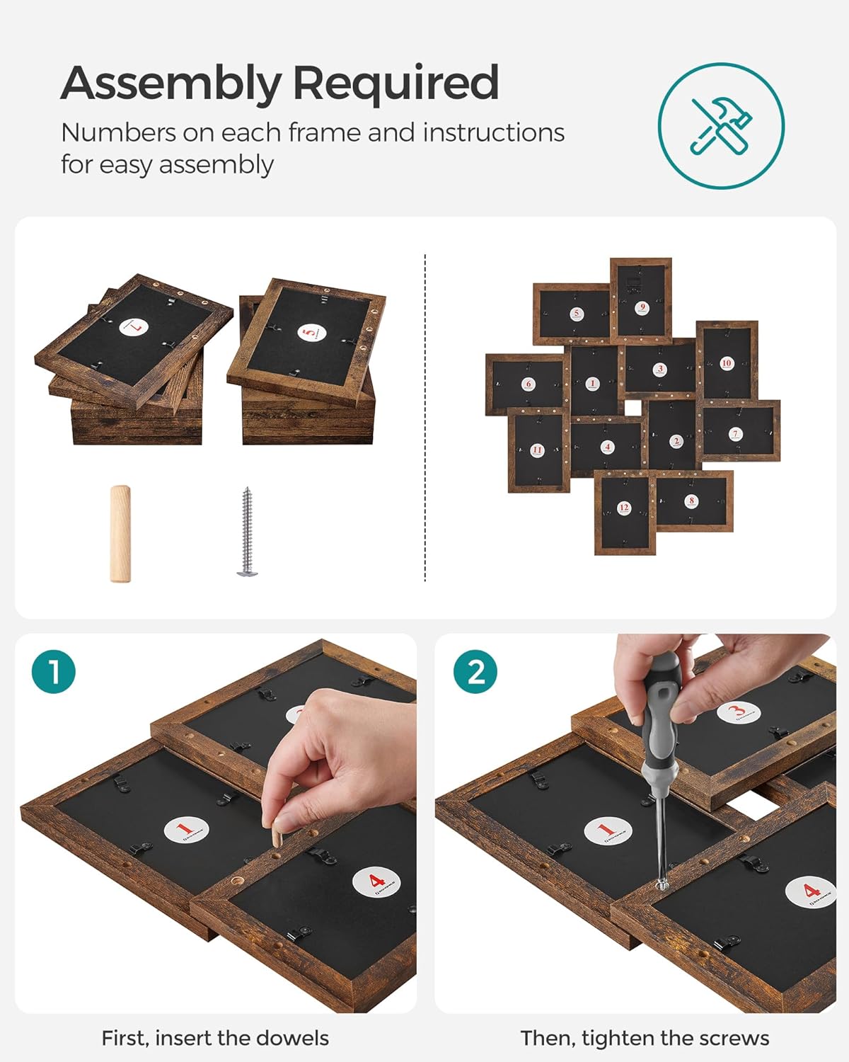 SONGMICS 12-Pack 4x6 Rustic Brown Collage Picture Frames, Glass Front