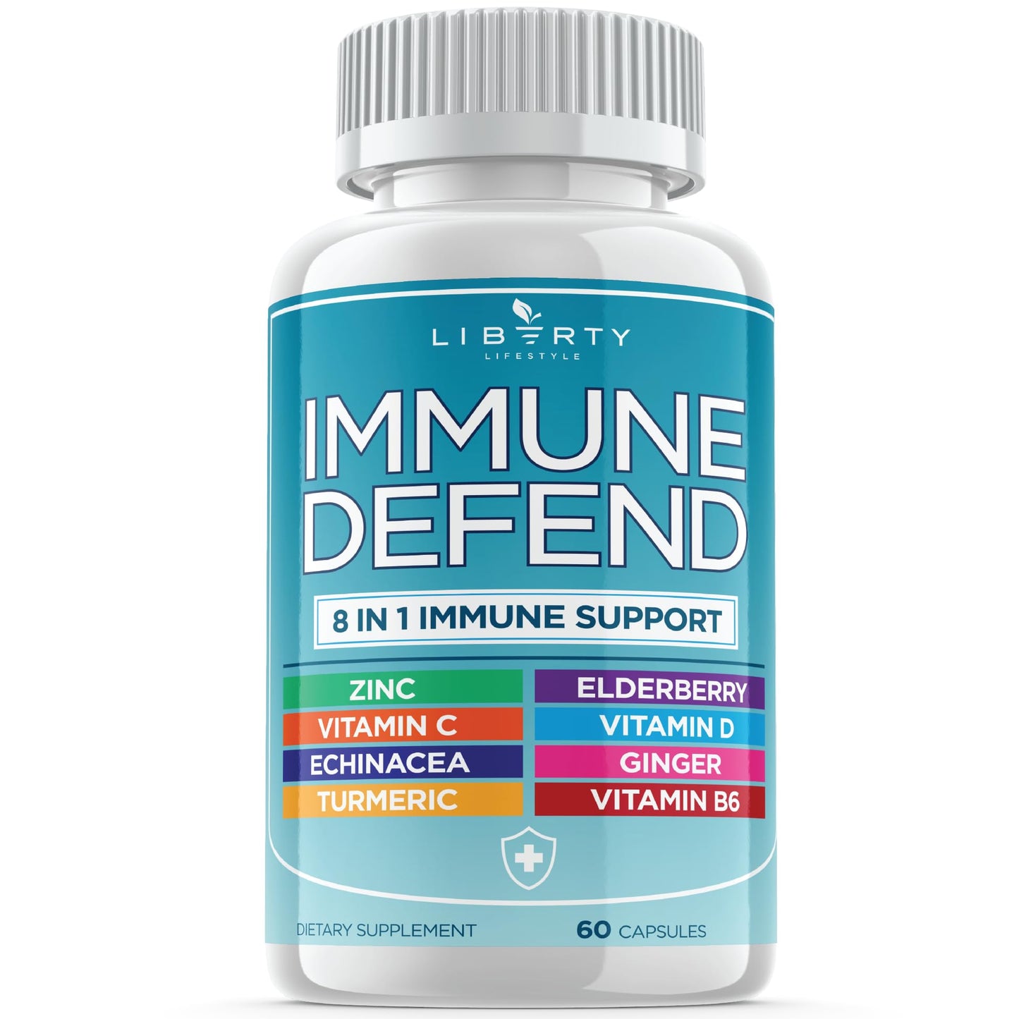 8 in 1 Immune Defense Support, Immunity Vitamins Supplement Booster with Zinc 50mg, Vitamin C Elderberry Vit D3 5000 IU, Turmeric Curcumin & Ginger, Echinacea - Allergy Relief for Kids Adults (2 Pack)