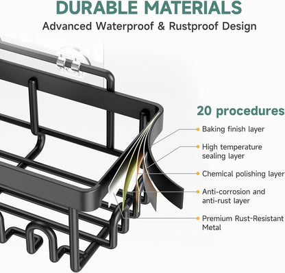 Veken 6-Pack Rustproof Adhesive Shower Caddy - No Drill Wall-Mounted Bathroom Organizer