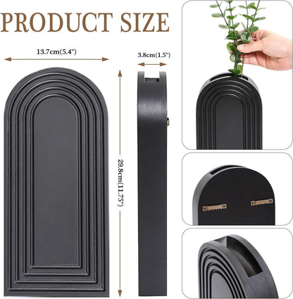 2-Pack Black Wooden Wall Vase Set Modern Farmhouse Boho Home Decor