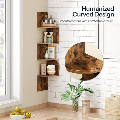 HOOBRO Rustic Floating Corner Shelves Set (2-Pack) - 4-Tier Wall Mounted Storage
