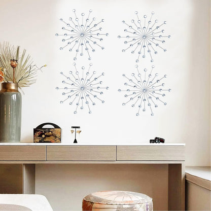 Dazzling Silver Crystal Sunburst Wall Art Decor Set - 3-Pack Metal Jeweled Bling