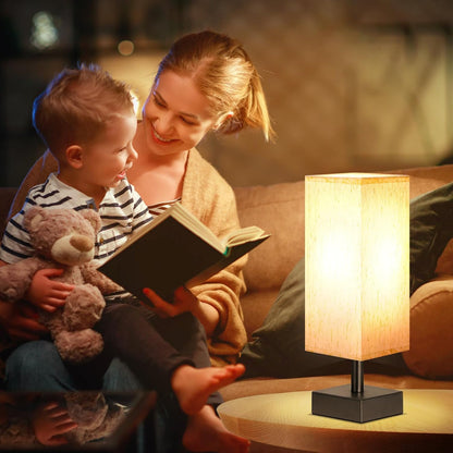 Minimalist Square Fabric Shade Table Lamp for Bedroom Bedside Nightstand Office