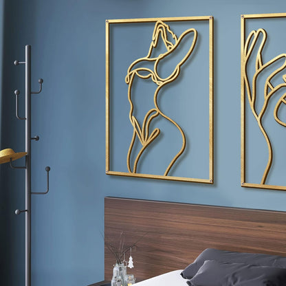 Glamativity 4-Pack Gold Minimalist Metal Line Art: Elegant Woman Body Wall Decor
