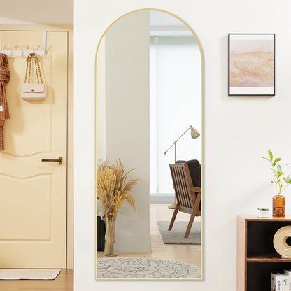 Sweetcrispy 64x21 Arched Full Length Standing/Leaning Body Mirror, Gold Aluminum Frame