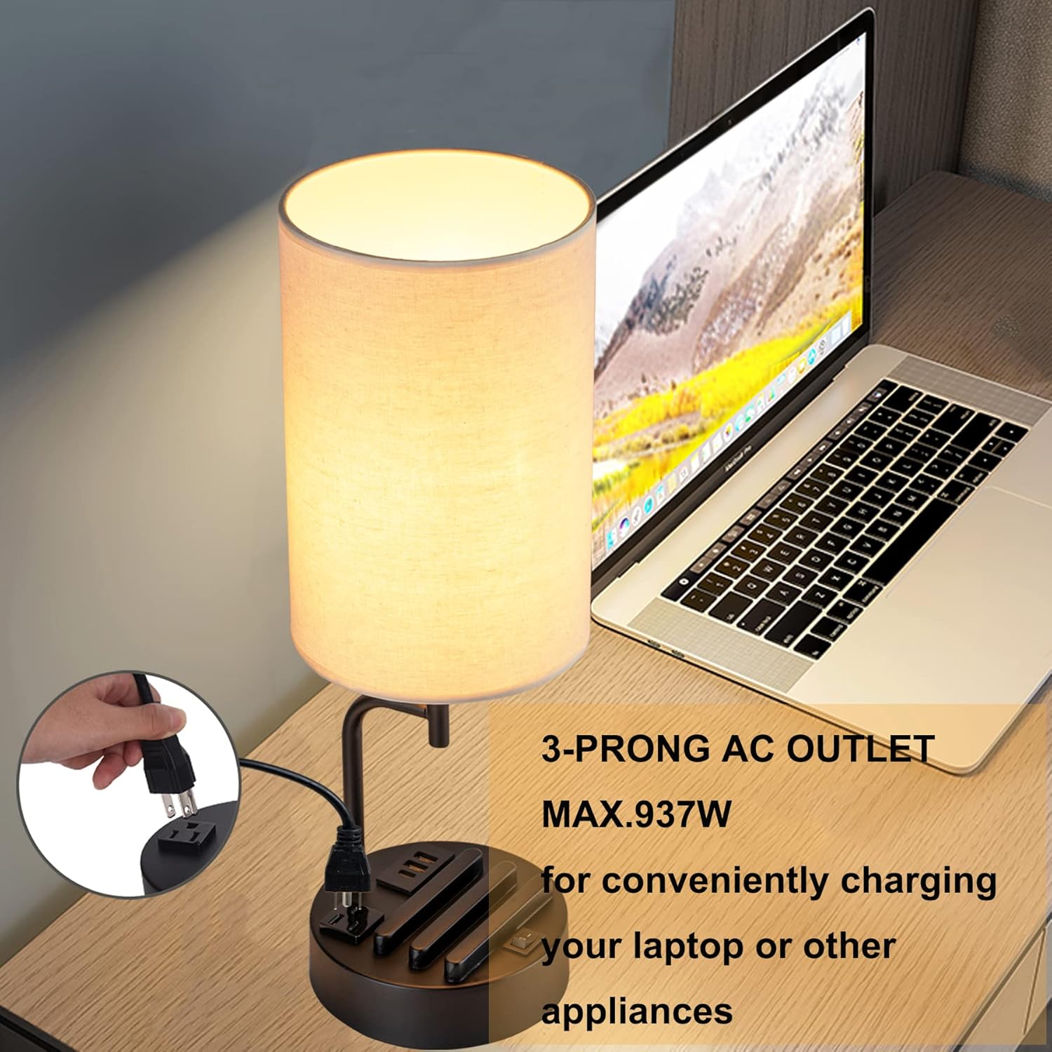 Dreamholder Dual Modern Table Lamps: USB Charging, AC Outlet, Phone Stands