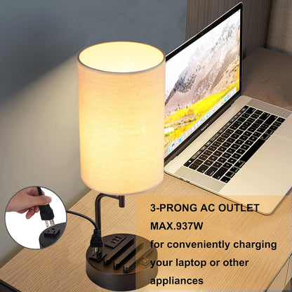 Dreamholder Dual Modern Table Lamps: USB Charging, AC Outlet, Phone Stands