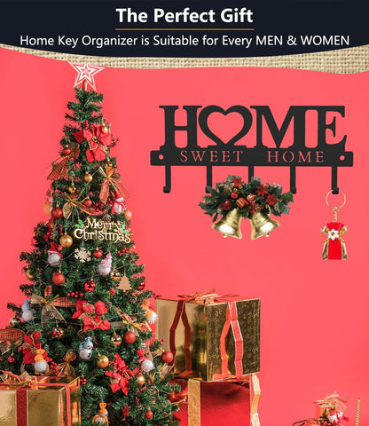 WIPHANY 5-Hook 'Home Sweet Home' Wall Mounted Key Holder Organizer Hanger Rack
