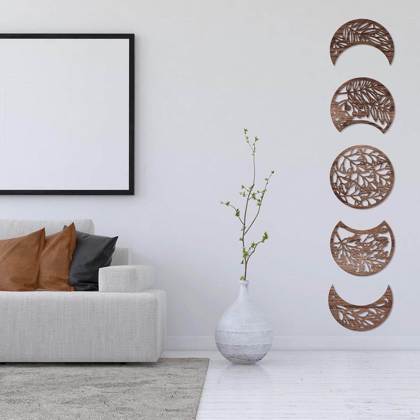 Jetec 5-Piece Wooden Moon Phase Wall Art Decor Set, Nordic Boho Lunar Aesthetic