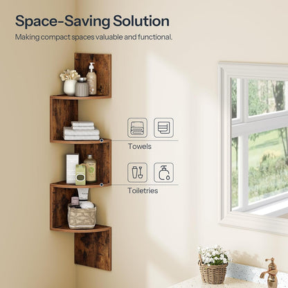 HOOBRO Rustic Floating Corner Shelves Set (2-Pack) - 4-Tier Wall Mounted Storage