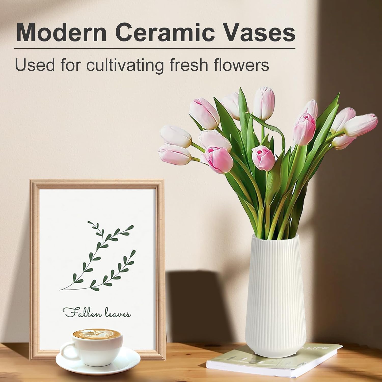 GUKJOB White Ceramic Vase for Pampas Grass, Modern Minimalist Home Decor