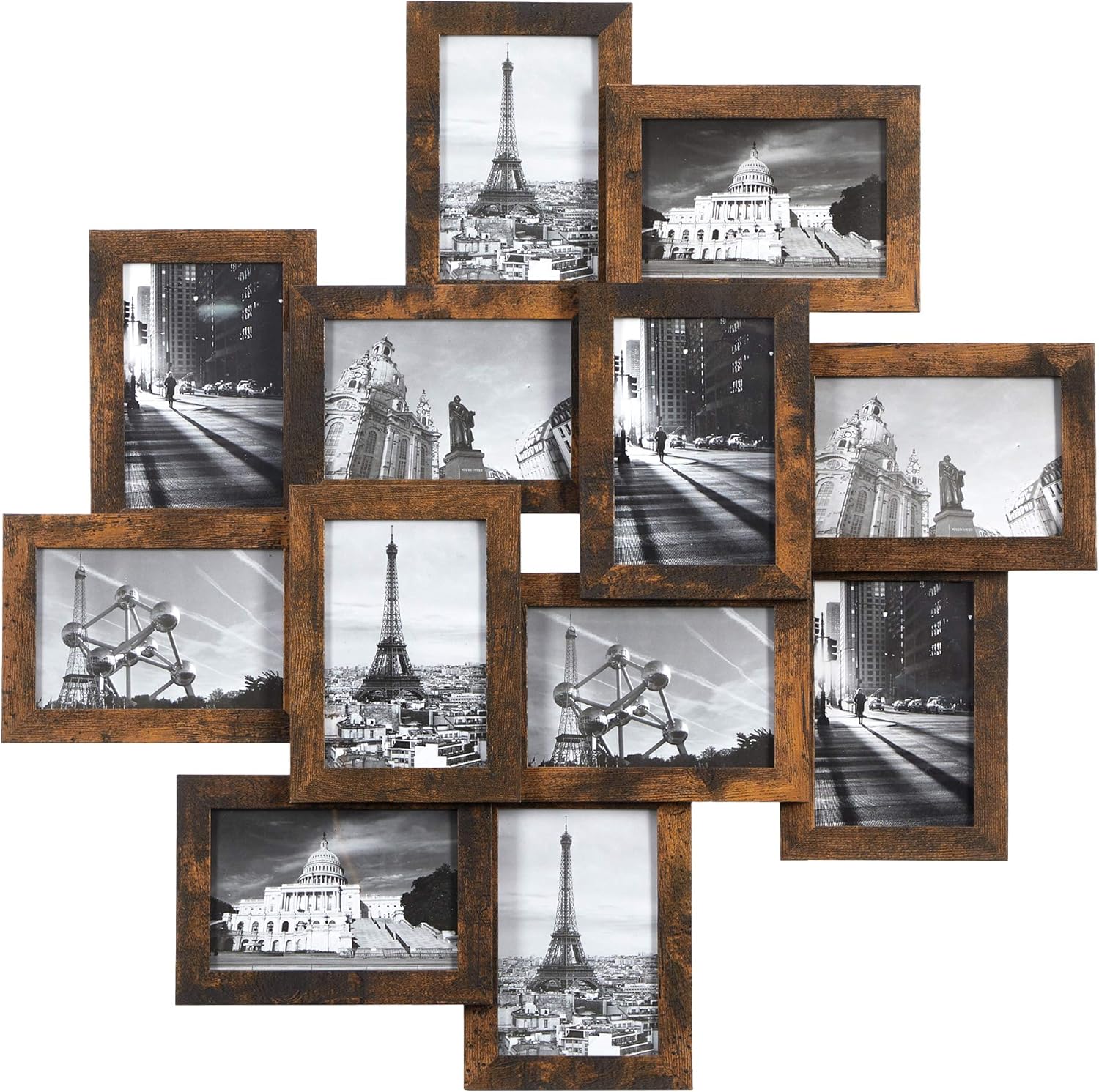 SONGMICS 12-Pack 4x6 Rustic Brown Collage Picture Frames, Glass Front