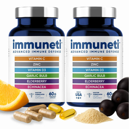 Immuneti - Advanced Immune Defense, 6-in-1 Powerful Blend of Vitamin C, Vitamin D3, Zinc, Elderberries, Garlic Bulb, Echinacea - Supports Overall Health, Provides Vital Nutrients & Antioxidants