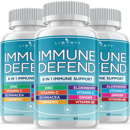 8 in 1 Immune Defense Support, Immunity Vitamins Supplement Booster with Zinc 50mg, Vitamin C Elderberry Vit D3 5000 IU, Turmeric Curcumin & Ginger, Echinacea - Allergy Relief for Kids Adults (2 Pack)