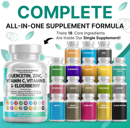 Clean Nutraceuticals Quercetin Zinc Vitamin C Vitamin D Bromelain Elderberry - Lung Immune Support Supplement Adults with Artemisinin, Sea Moss, Echinacea, Allergy Relief