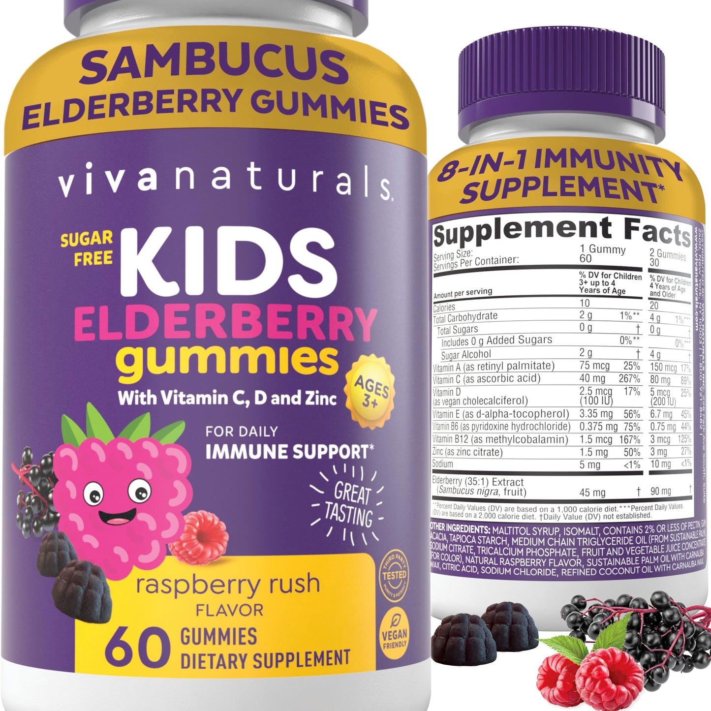 Viva Naturals Elderberry with Vitamin C and Zinc for Adults - 5 in 1 Sambucus Black Elderberry Capsules with Vitamin D3 5000 IU Immunity Supplement, Sambucus Elderberry Immune Support Supplement